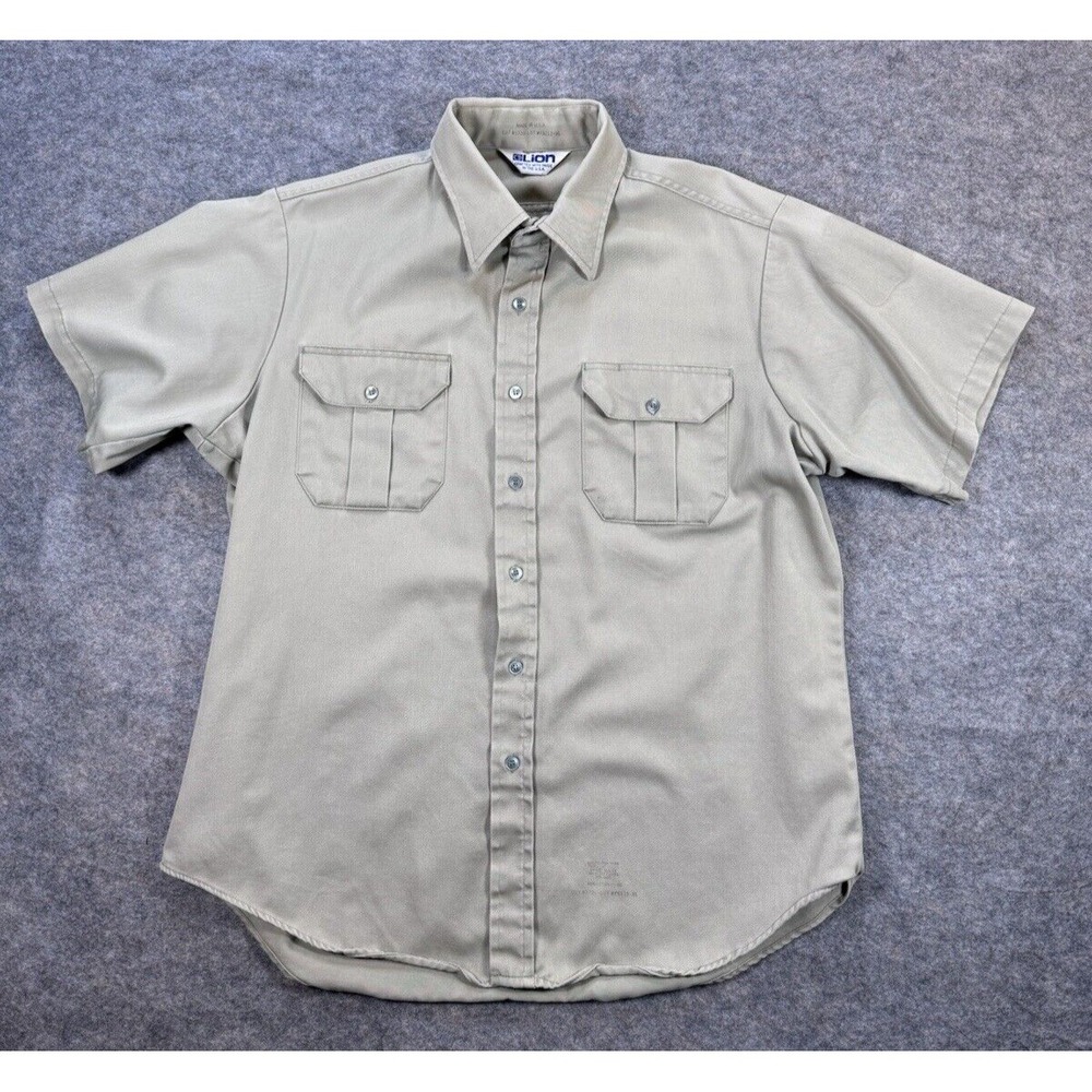 Vintage Lion Men L Fireman Button Up Made in USA 2‎ Pocket Safari